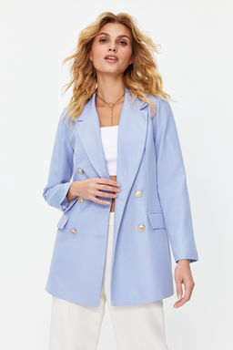 TRENDYOLMILLA Lacivert Oversize Astarl? Kruvaze Kapama Dokuma Blazer Ceket TWOSS20CE0024 фото 28