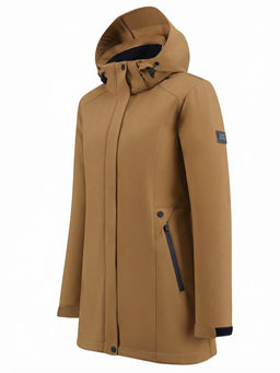 Парка женская софтшелл виндстоппер удлинённая с капюшоном горчичного цвета 9614_1G