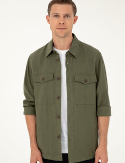 Haki Regular Fit %100 Keten G_mlek Ceket
