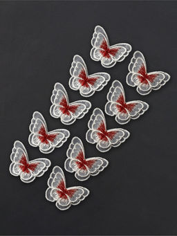 Аппликация для одежды «Бабочка», текстильная, 5×4 см, 10 шт., красная, белая