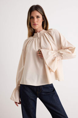 Bej Gipe Detayl_ Boho Geni_ Kal_p Dokuma Bluz TWOAW27BZ00229