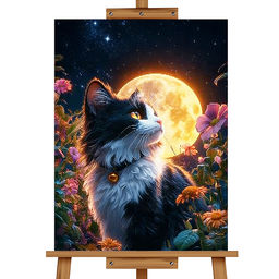 Мозаика алмазная "Черно-белый котик" (светится в темноте) 30*20 см.