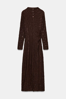 POINTELLE DRAPED MIDI DRESS