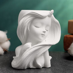Декоративное кашпо для цветов Девушка с длинными волосами, 6?8?9 см, гипс, белое