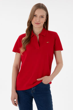 Футболка поло Kadın Kırmızı Basic красная из хлопка