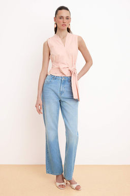 Somon Baglama Detayl? V Yaka Poplin Dokuma Bluz TWOSS26BZ00350 - Trendyolmilla фото 2