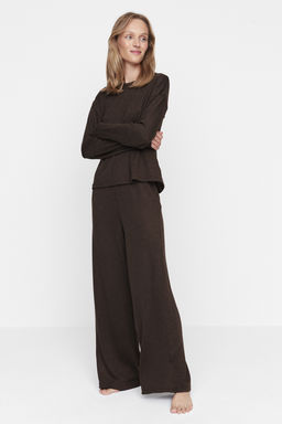 Trendyolmilla Kahverengi Fitilli Orme Pijama Tak?m? THMAW21PT0684 фото 9