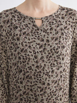 Bisiklet Yaka Leopar Desenli Elbise