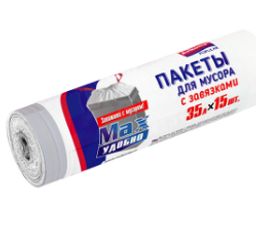 Avikomp пакеты для мусора, 35л*15шт, Стандарт, с Завязками, в Рулоне (белые) 14мкм