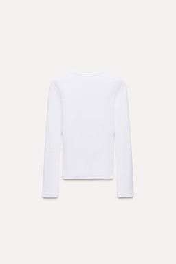 LONG SLEEVE WASHED EFFECT RIBBED T-SHIRT - Zara фото 6