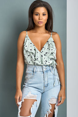 Топ летний атласный с запахом фисташковый - Fly фото 7