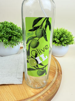 Цена за 2 шт. Бутылка цилиндр с кнопоч. дозатором для масла/соусов,Olive Oil оливки на зел фоне,330 мл 01950-00829