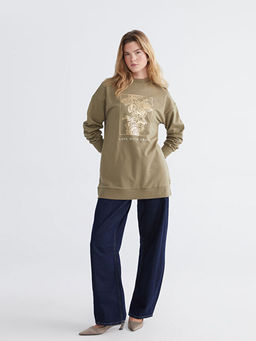 Bask?l? Oversize Kad?n Sweatshirt Tunik