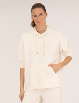 Ekru Comfort Fit Kap__onlu Sweatshirt