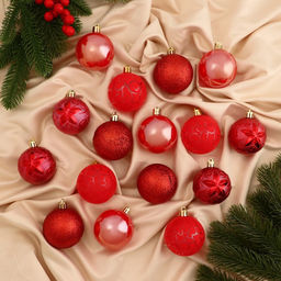 Ёлочные игрушки Мелодия, шары новогодние, пластик, набор d=6 см, 16 шт., узор треск, красный