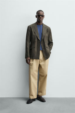 BLAZER CRUZADA 100% LINO / Khaki