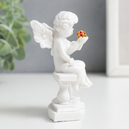 Фигурка полистоун «Белоснежные ангелы на скамье с кристаллом», 8.5×7.4×5 см