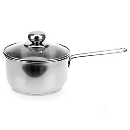 Ковш для кипячения молока из нержавеющей стали Классика-Прима 1,5л, д17см, h9см, ТРС-3, стеклянная крышка, прутковая металлическая ручка (Россия)