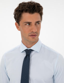 A__k Mavi Slim Fit Uzun Kollu Basic G_mlek