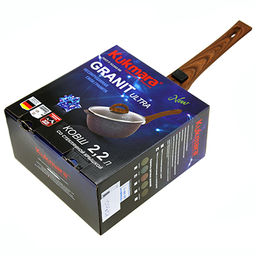 Ковш с тефлоновым покрытием 2,2л, д22см Granit Ultra, h9см, съемная ручка из термостойкого пластика 9см, стеклянная жаропрочная крышка, голубой гранит (Россия) - можно использовать металлические кухонные принадлежности - Домашняя мода фото 3