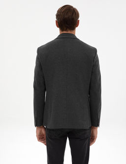 Antrasit Slim Fit Flanel Dokulu Ceket