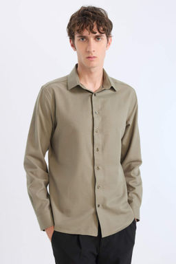 Slim Fit Dar Kesim Polo Yaka Oxford Basic Duz Uzun Kollu Gomlek - Defacto фото 2