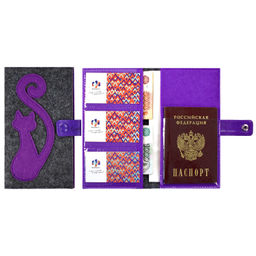 Органайзер-обложка д/путешествий арт.45285/30 ФЕТР ГРАФИТ.+ФЕТР ФИОЛЕТ.+САРИФ ФИОЛЕТ.