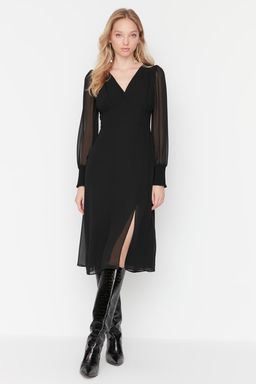 Trendyolmilla Siyah Midi Astarl? Korsaj Detayl? Dokuma Elbise TWOAW23EL01050