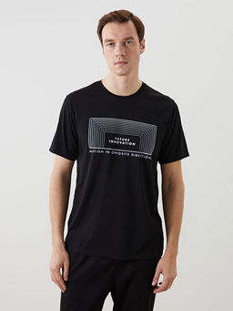 Bisiklet Yaka K?sa Kollu Bask?l? Penye Erkek Ti??rt