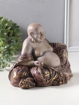 Фигура полистоун «Хотей с чётками», с золотой патиной, 15.7×20.5×17 см