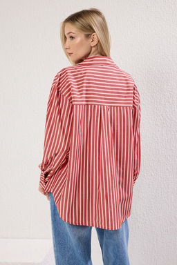 TRENDYOLMILLA Cok Renkli Cizgili Oversize Genis Kal?p Gomlek TWOSS25GO00111  фото 4