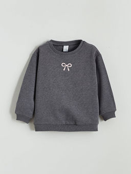 Fiyonk Bask?l? K?z Bebek Sweatshirt 3l?