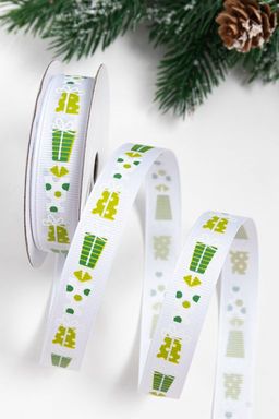 Лента репсовая 1,5 см с рисунком Подарки SF-5769, белый №01 - Больше подарков фото 2