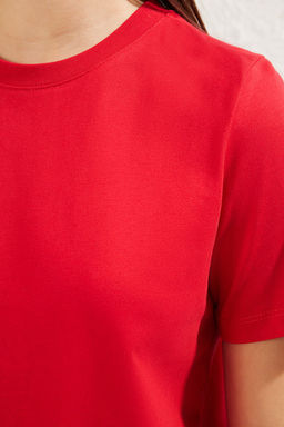 TRENDYOLMILLA Ekru %100 Pamuk Premium Basic Bisiklet Yaka Orme T-Shirt TWOSS23TS00042  фото 22