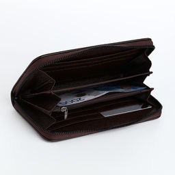 Портмоне-клатч мужской на молнии, шесть отделений, коричневое