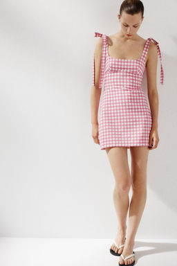 GINGHAM CHECK DRESS WITH BOWS