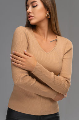 Женский джемпер в рубчик с V-вырезом Happyfox