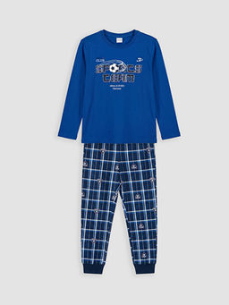 Bask?l? Bisiklet Yaka Erkek ?ocuk Pijama Tak?m