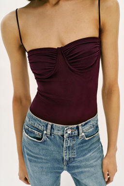BODY TUL FRUNCES / Berenjena oscuro - Zara фото 4