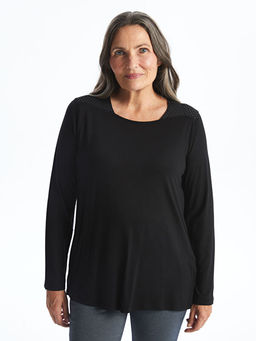 Kare Yaka Parlak Ta?l? Uzun Kollu Kad?n Bluz