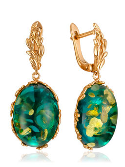 Золочёные серьги Кармен с изумрудным янтарём
