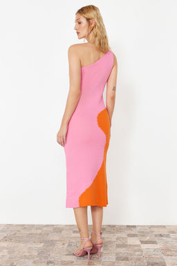 Pembe Renk Bloklu Tek Omuz Triko Elbise TWOSS24EL00462 - Trendyolmilla фото 7