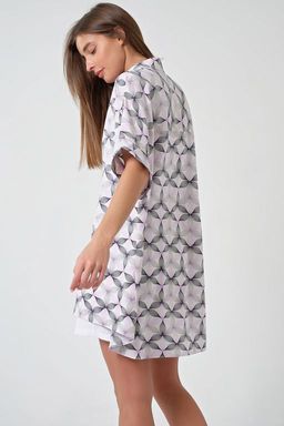 Рубашка летняя оверсайз с коротким рукавом с принтом на белом - Fly фото 2