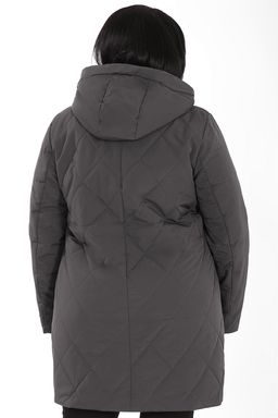 Стеганое пальто женское больших размеров с капюшоном - Almond фото 2