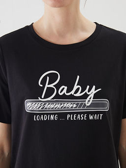 Bisiklet Yaka Bask?l? Hamile Ti??rt