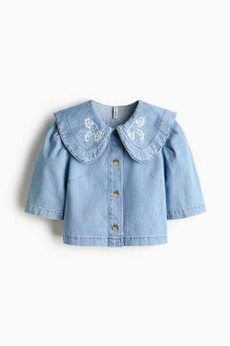 Blusa denim con cuello Peter Pan
