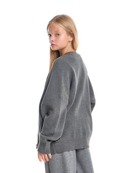 Джемпер оверсайз на молнии для девочки 33-7596 серый