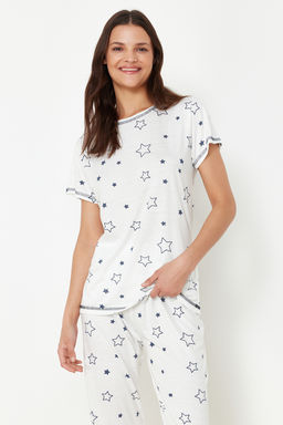 Trendyolmilla Beyaz Y?ld?z Desenli Orme Pijama Tak?m? THMSS24PT00371