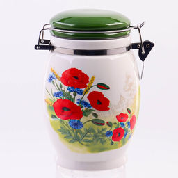 60278 Банка для сыпучих 900мл Цветущие Маки доломит/металл LR (х24)