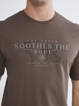 Bisiklet Yaka Bask?l? Penye Erkek Ti??rt